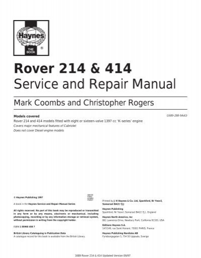 download Rover 214 414 workshop manual