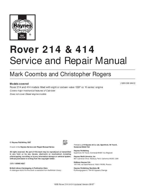 download Rover 214 Rover 414 workshop manual