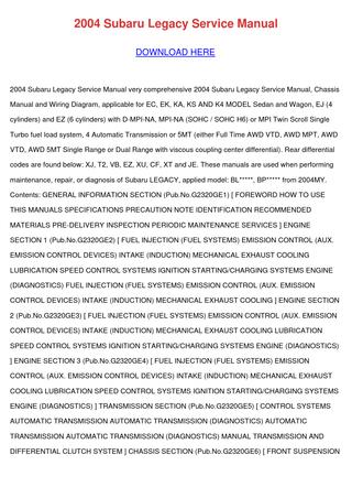 download SUBARU LEGACY 96 + Manual 101 MB   DIY workshop manual