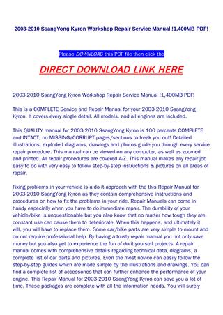 download SsangYong Kyron 1 400MB workshop manual