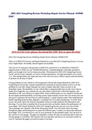 download SsangYong Rexton 450MB workshop manual