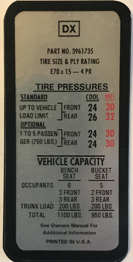 download Tire Pressure Decal Glove Box Door ForCars Except SS Z28 workshop manual